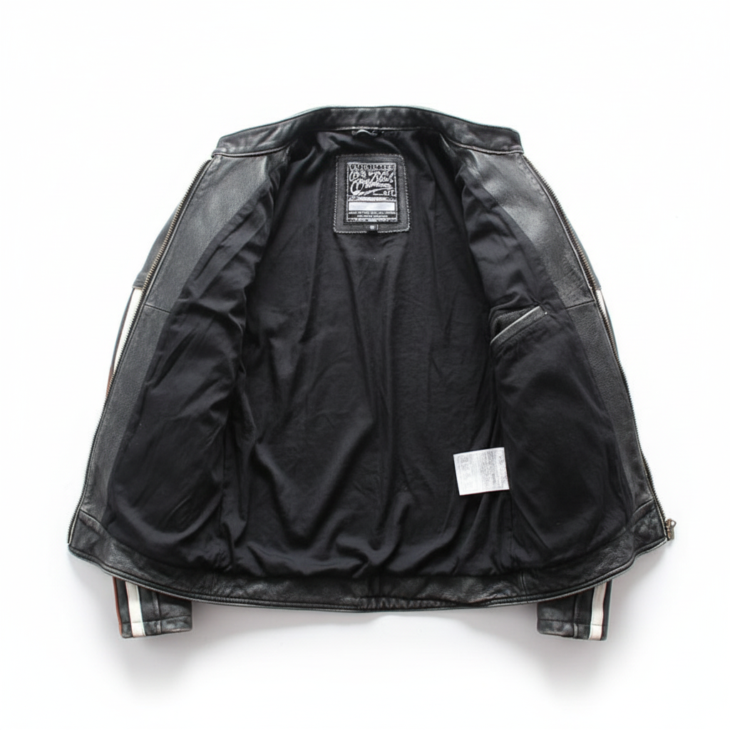 Motorcycle jacket interior view with white background