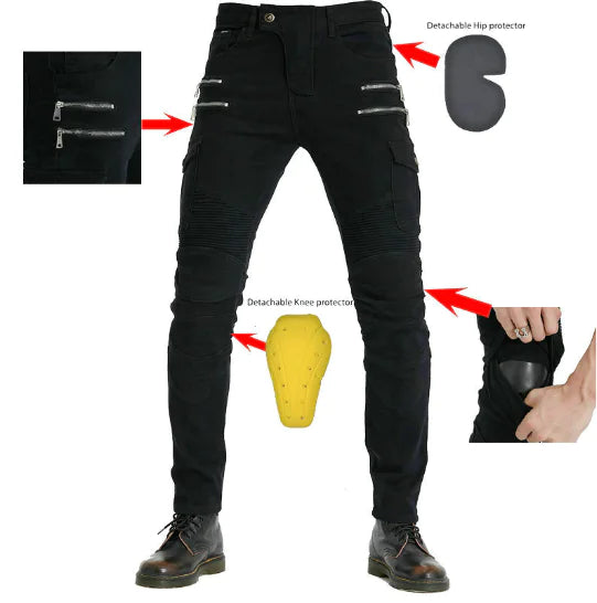 ApexGuard V2 - Black Denim Motorcycle Riding Pants