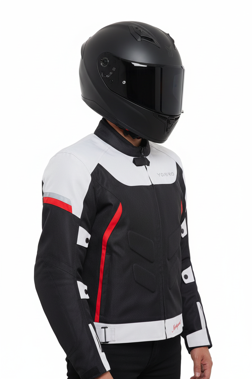 Black white red YORRO jacket with helmet