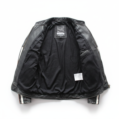 Motorcycle jacket interior view with white background