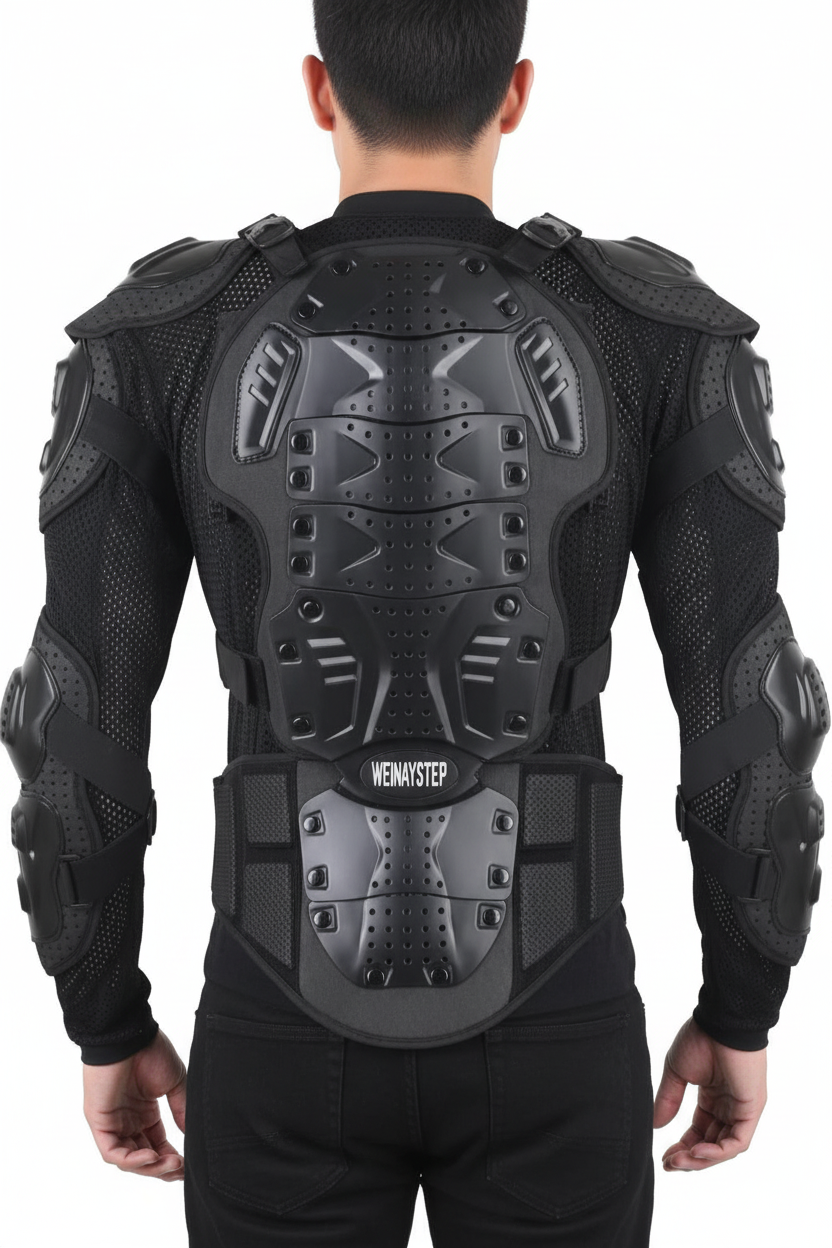 Person wearing body armor jacket - back view