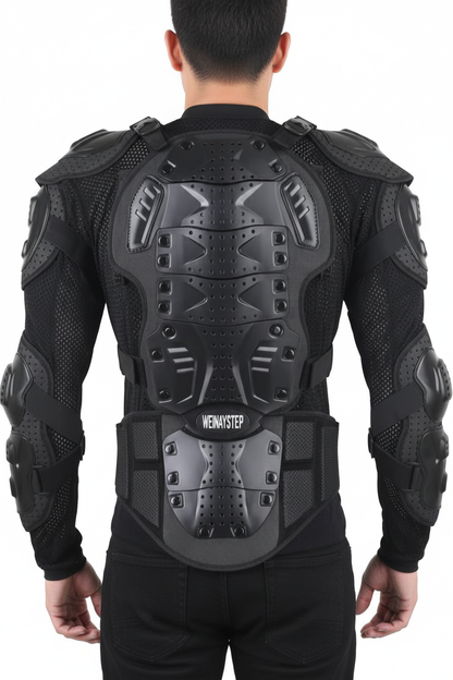 Person wearing body armor jacket - back view