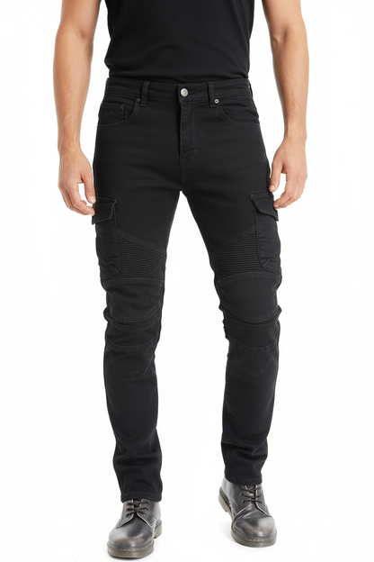 Person wearing motorcycle riding jeans
